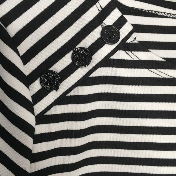 Karl Lagerfeld Shirt Women Small Nautical Buttons Black White Striped Lace Trim - Picture 2 of 14